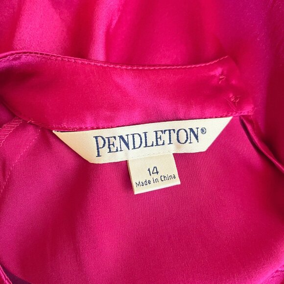 Pendleton Size 14 Silk Satin Pink Blouse Top Pleated Long Sleeve - Picture 2 of 16